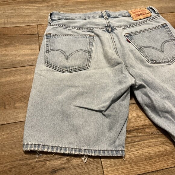 Levis 505 Regular Fit Denim Jeans Shorts 33x9 Blue Distressed Destroyed Jorts - Picture 9 of 12